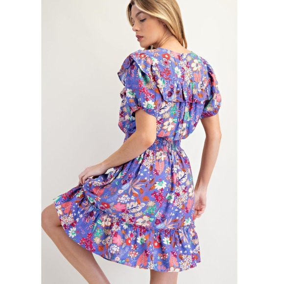 POL “The Gabriella" Periwinkle Floral Print Tiered Dress with Pockets - Picture 4 of 4